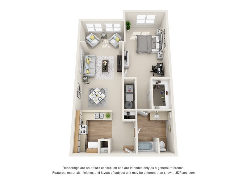 Evergreen / Cedar ll (1BR, 1BA) Floor Plan 5